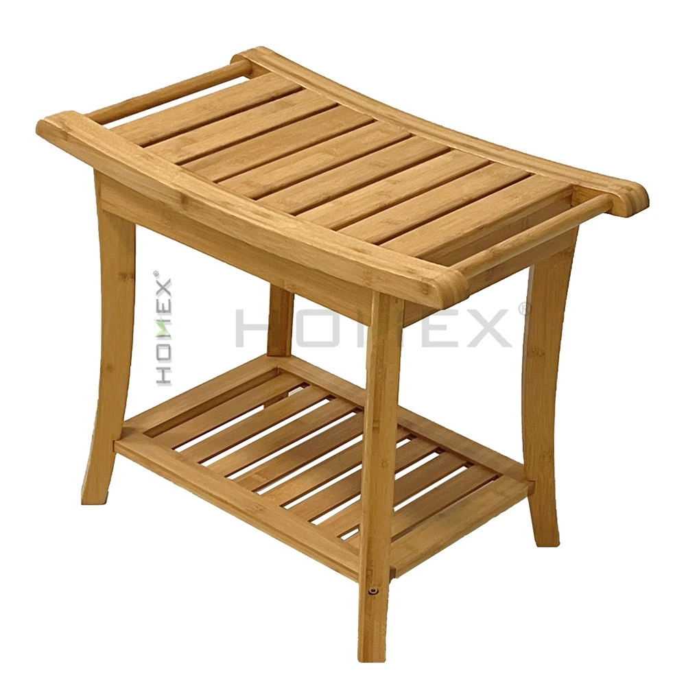 Бамбуковая душевая скамейка с ручками сиденье для ванной и душа стул полкой хранения полотенец