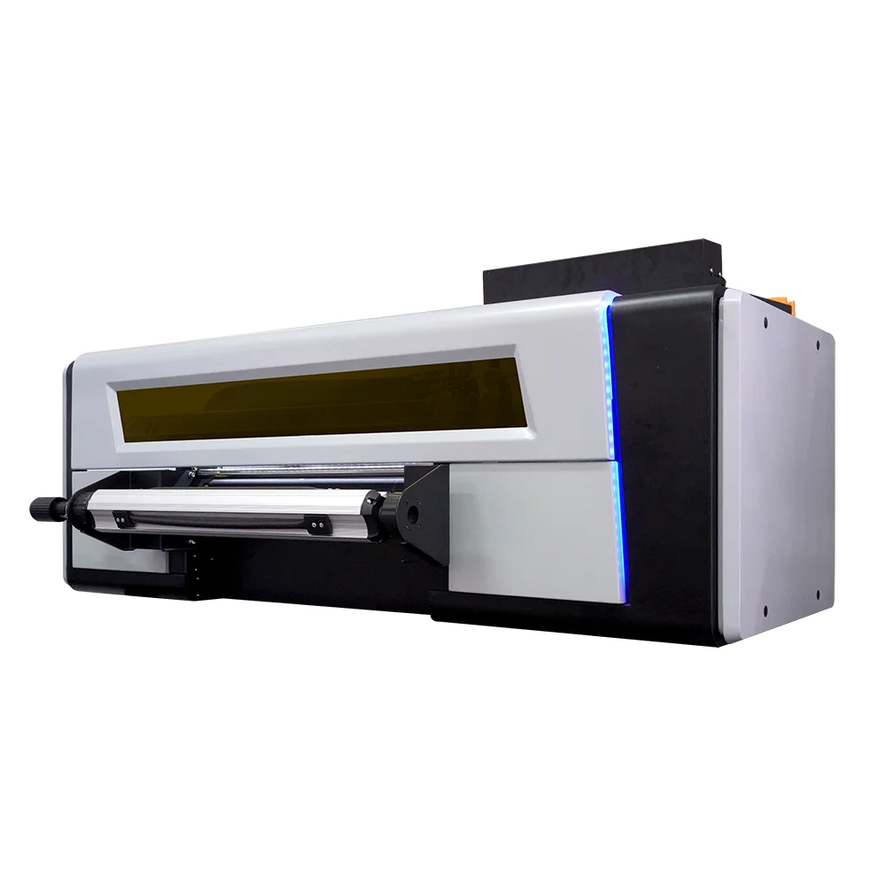 UV DTF printer with 4 xp600 heads roll-to-roll AB film cold transfer unlimited bottles, label available, gold foil