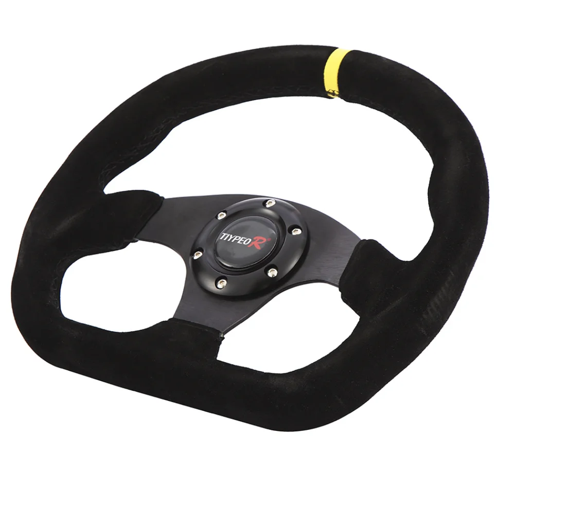 Custom 13 inch 320MM D Shaped Leather Racing Steering Wheel with Yellow Stitching