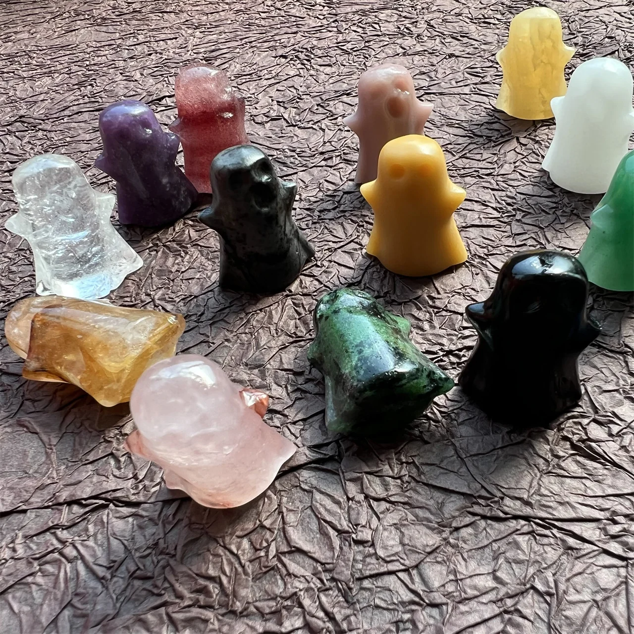 Natural Crystal Specter  Carved Crafts Healing Stone  Rose Quartz  Obsidian Ghost For Halloween