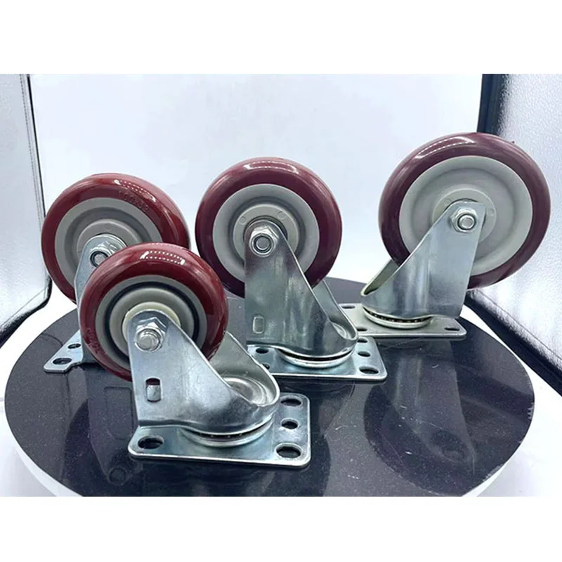 Polyurethane wheel style 4 inch medium duty red pu caster wheel 100*32mm pu castor with double bearing