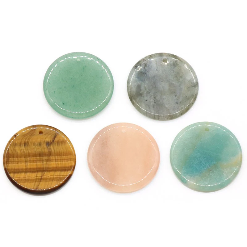 Wholesale Natural Crystal Agate Disc Healing Stone Rose Quartz Round Pendant Accessories for DIY Jewelry