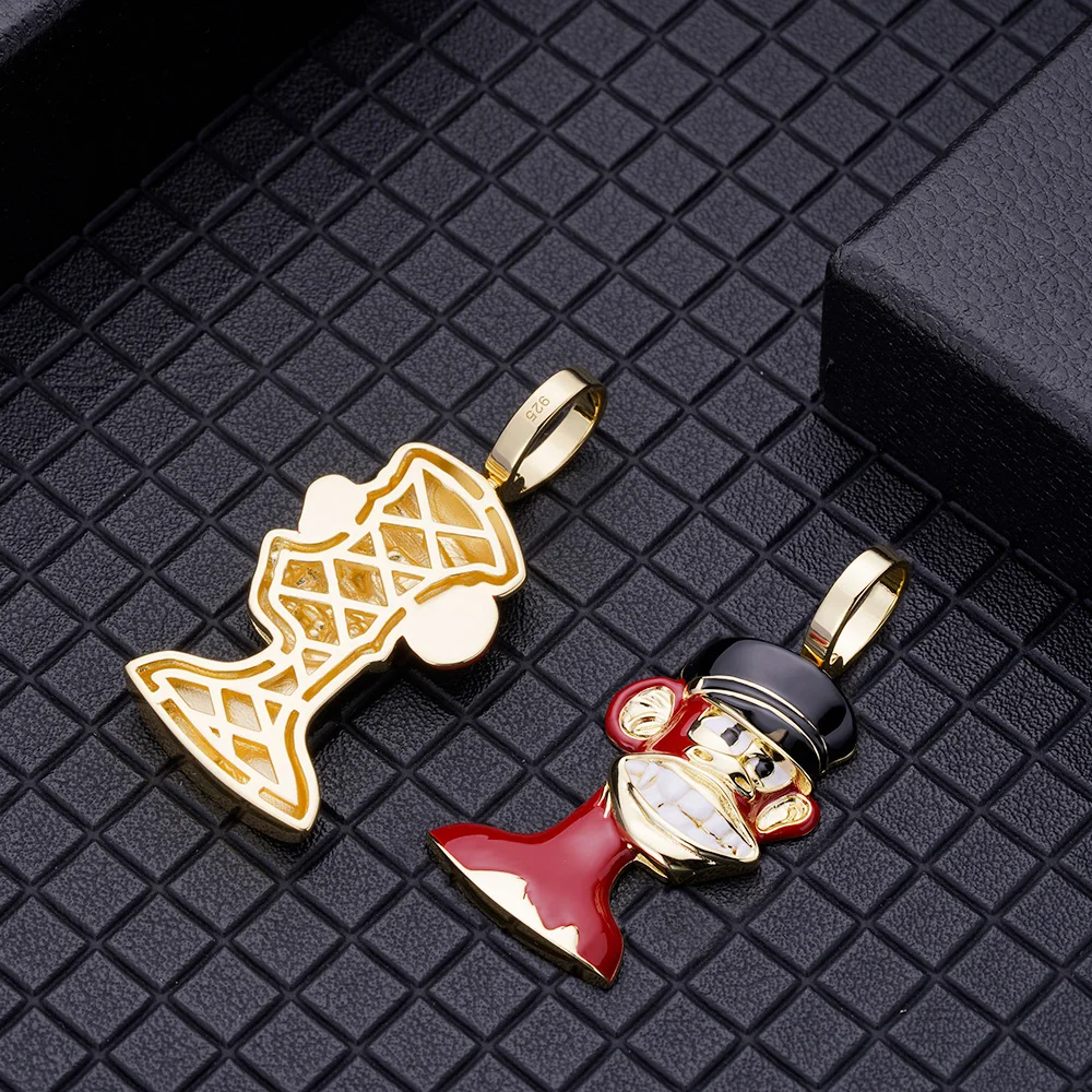 Creative Design Red Black White Zircon Enamel Smile Monkey Animal Different Style Trend Hallow Cage NFT Silver Pendant for men