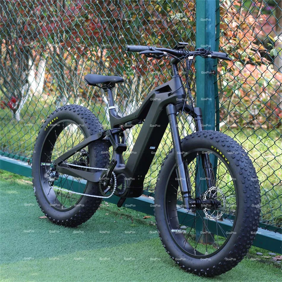 2023 gonped fatbike integrated battery emtb full suspencion ebike carbon fiber frame bafang m620