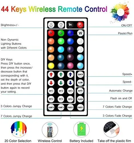 СВЕТОДИОДНАЯ Гирлянда RGB с пультом дистанционного управления на 44 кнопки, водонепроницаемая уличная и комнатная осветительная полоса IP65, набор праздничных декоративных ламп, 5 м, 10 м, 15 м, 20 м