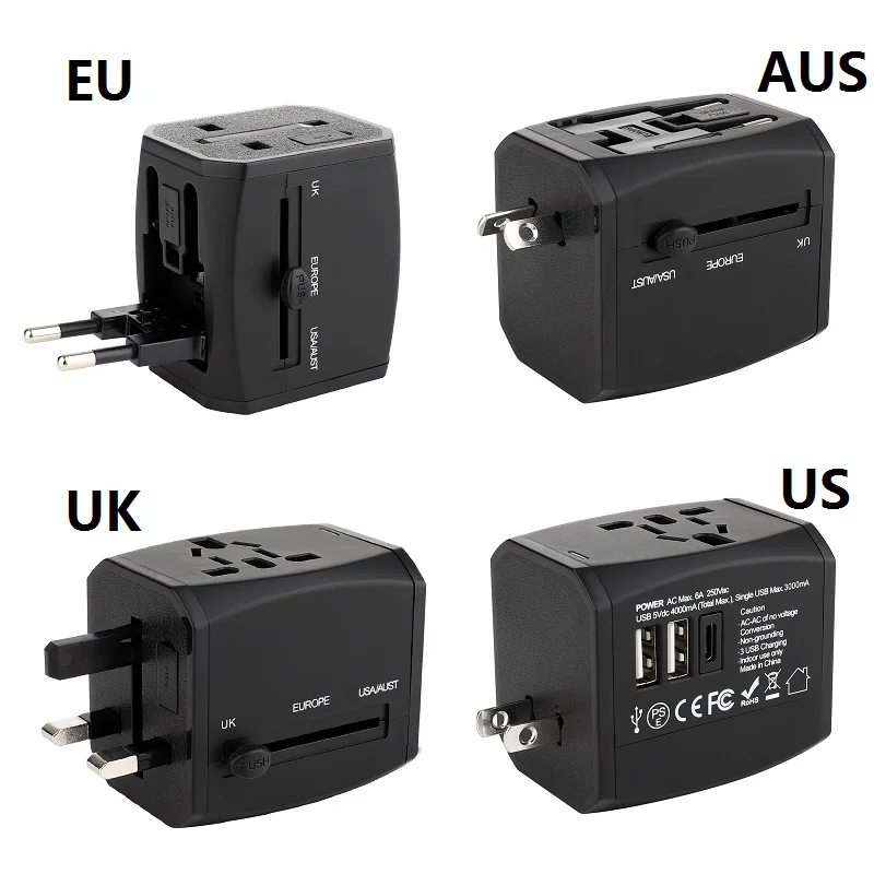 Дорожный адаптер BS8546 5v4000mA 3 usb 3,0, универсальное Европейское дорожное зарядное устройство, адаптер питания, вилка