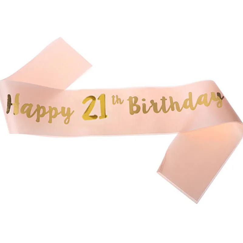 Birthday Party Decoration 18 21 30 40 50 Rose Gold Satin Sash Crystal Crown Tiara Happy Birthday Anniversary Party Supplies