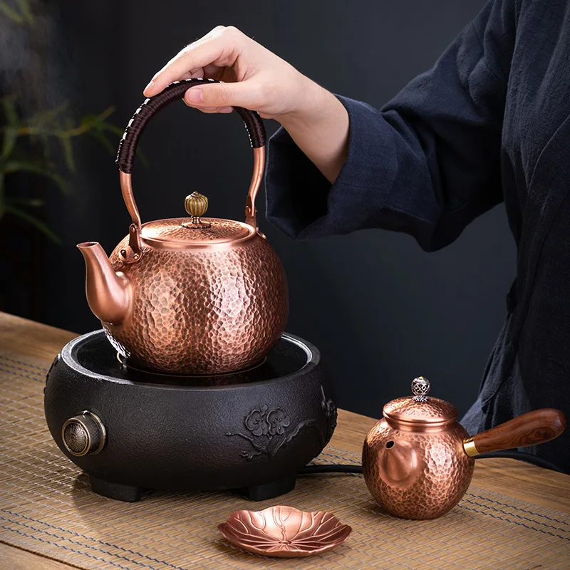 Handmade copper kettle boil tea boiling water kettle electric ceramic stove side with handle health tea set