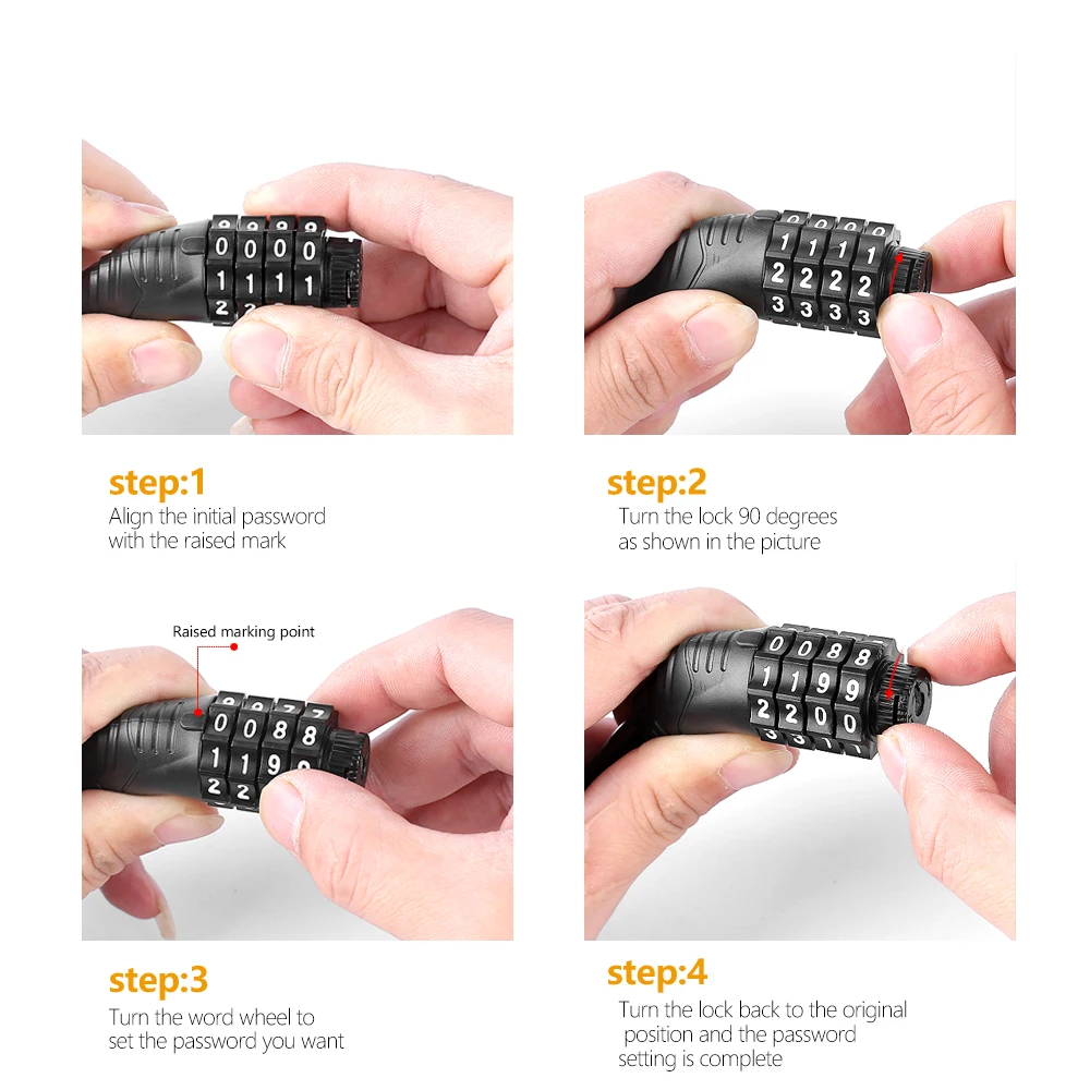  Bicycle Bike Lock 4-Digital Password Security Guard Against Theft Smart E-bike Chain Steel Wire Cable Cycling