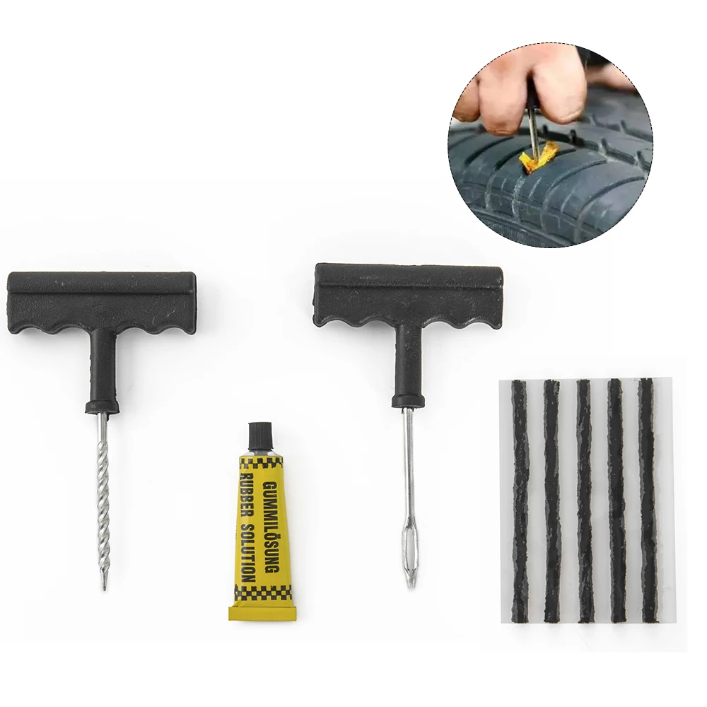 8PCS Drill Reamer Tire Plug Tool Black Strips Vulcanizing Fluid Tubeless Car Tire Repair Tool Kit