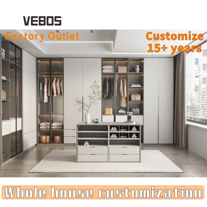 Современная роскошная стеклянная дверь, шкаф, спальня, ходунок, кладовая и модульный шкаф, полные комплекты для спальни