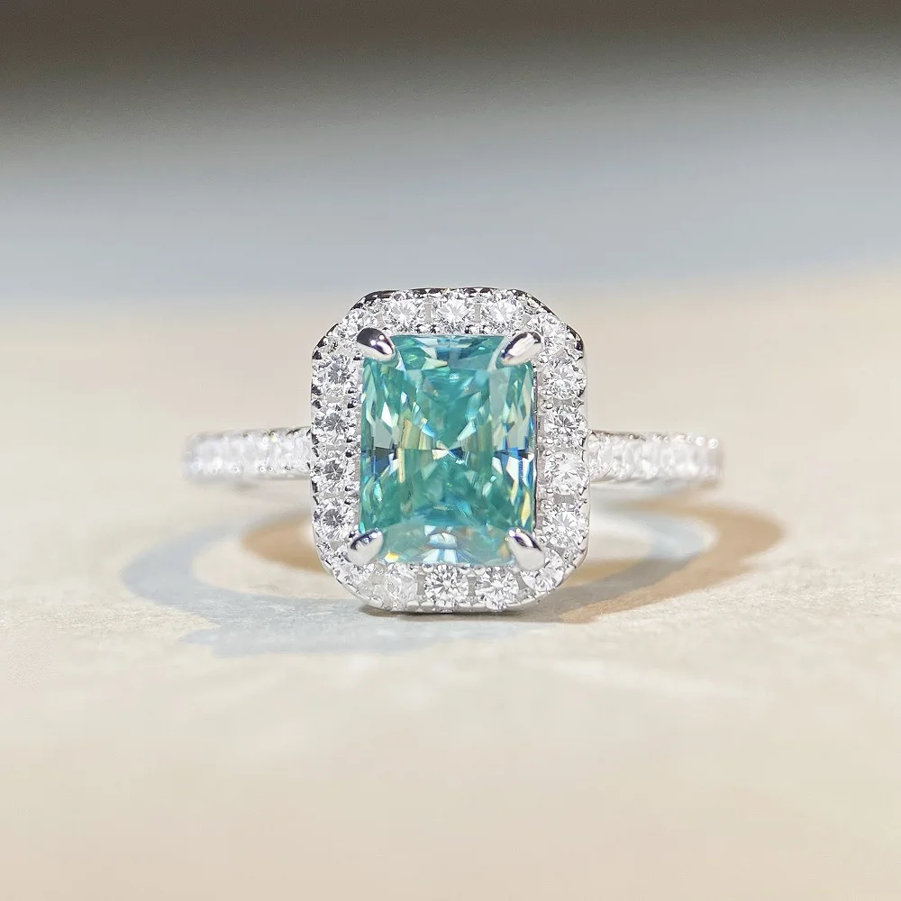 Серебряное 925 оригинальное кольцо с бриллиантами в 2 карата бриллиантовый блестящий Ограненный мятно-зеленый Муассанит для женщин настоящее ювелирное изделие из драгоценных камней