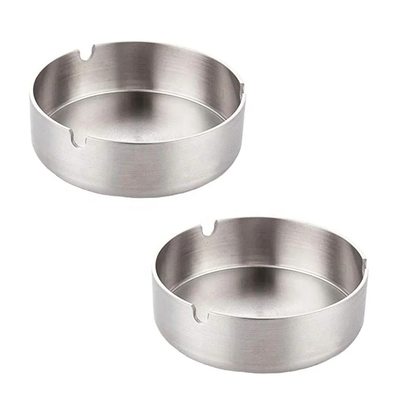 Easy To Clean Round Stainless Steel Cigarette Cigar Ashtray 4 Size Deluxe Customized  Logo Metal  Ashtrays For Outdoors And Home