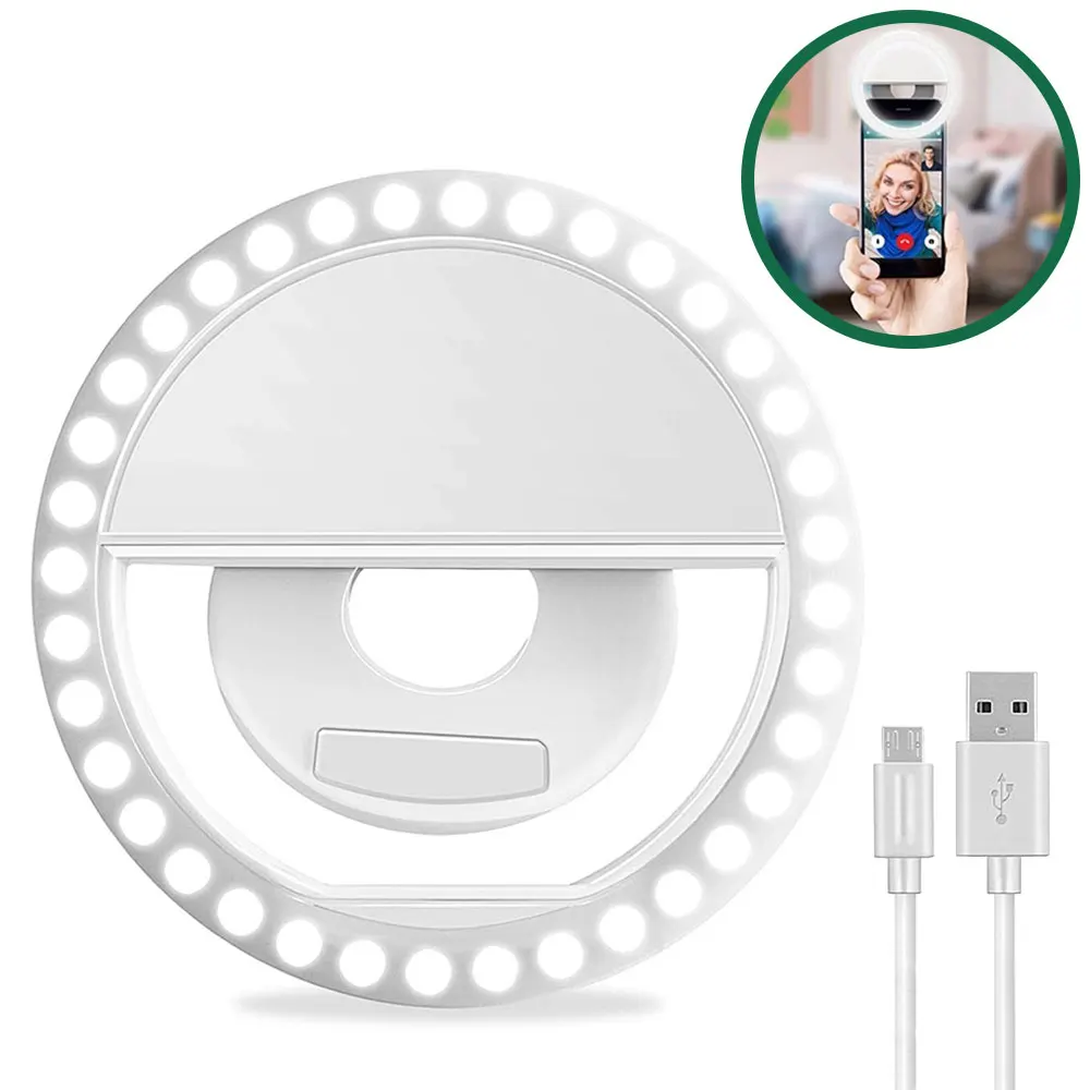 Free shipping for small 32mm LED ring light cell phone selfie flash light ring for USB charge led lamp selfie light for mobile