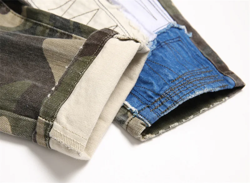 2023 Oem/odm men designer Complet Jeans Patch Ripped Jeans Straight Patchwork Slim Denim Pants camouflage jeans for men