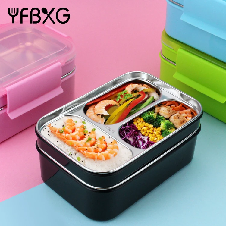 metal thermal food containers boxes stainless steel lunch box bento partition leak proof compartment