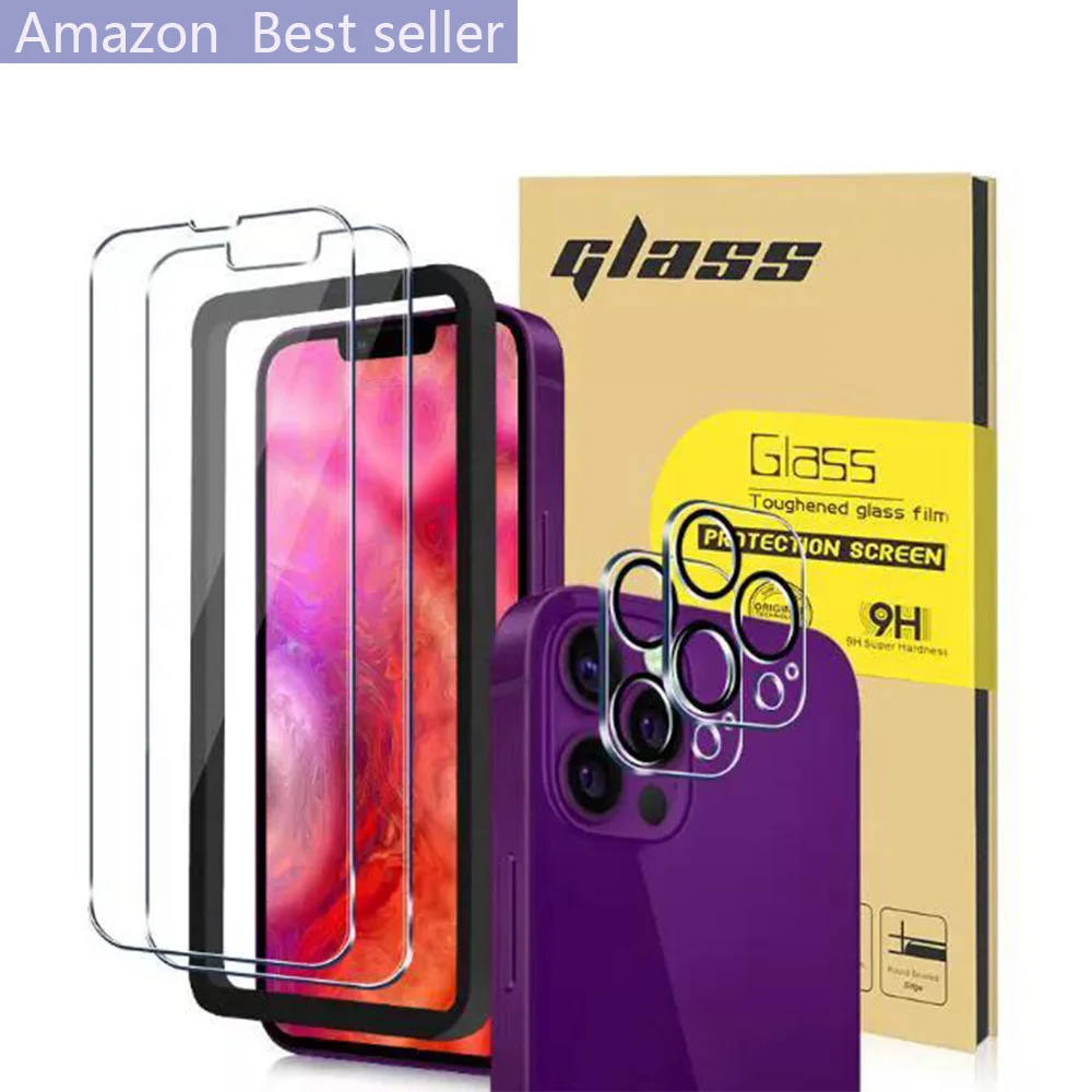 Wholesale 2.5D phone Glass with Install Tool Screen Protector for iPhone 13 14 Transparent Tempered Glass Camera Lens Protector