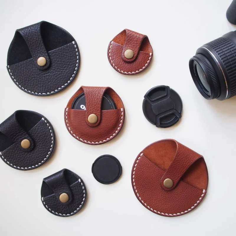 Wholesale Leather Camera Lens Cap Holder Handmade Lens Cap Cover Durable Lens Holder Camera Decoration