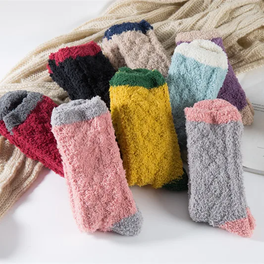 In Stock Winter Warm Soft Comfortable Cute Colorful Microfiber Floor Slipper Socks Women Fuzzy Fluffy Socks