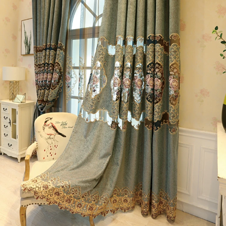 ZhongHua Hot Sale Lace Embroidery Blackout Eyelet Curtain For Living Room