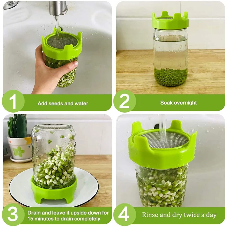 Plastic Sprout Lid with Stainless Steel Screen for Wide Mouth Mason Jars Sprouting lids