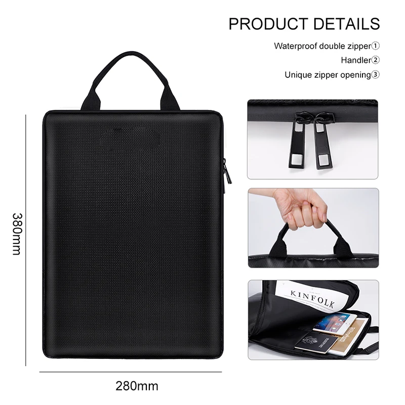 Custom Logo 2100 Fahrenheit Fire Resistant Fireproof Waterproof Computer 15.6 inch Laptop Bag