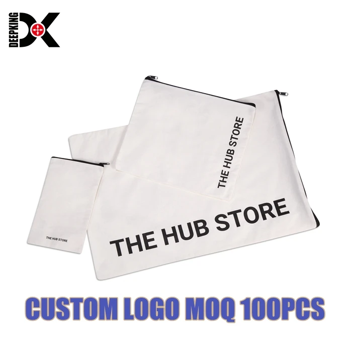 Custom Printed Logo White Canvas Pouch Bag Personalised Cotton Fabric Canvas Drawstring Pouch For Cosmetic Clothing Packaging
