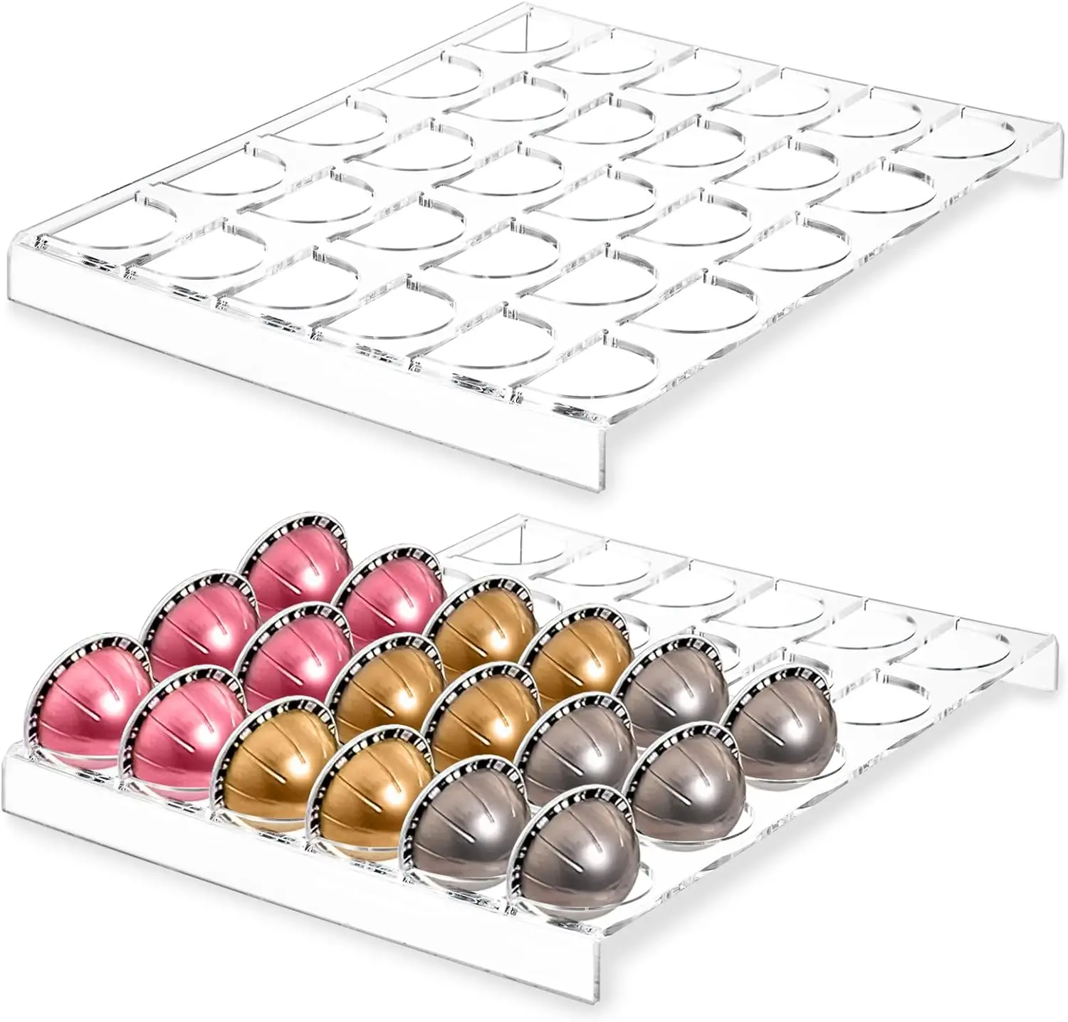 2 Pack Coffee Pod Holder for Vertuoline Capsule, Acrylic Drawer Insert Organizer Tray for Countertop, Kitchen, Home, Office