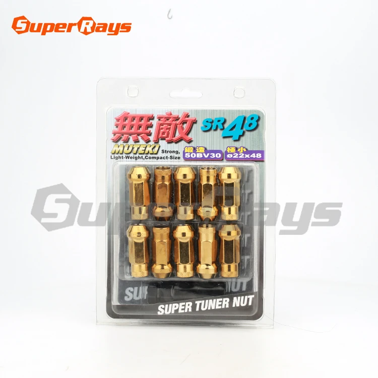 N055 GOLD MUTEKI Cone Seat 17mmHex M12x1.5/M12x1.25  Blister Packing Wheel Racing Nut Sets