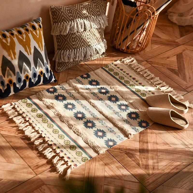 Vintage Living Room Bohemian Style Bedroom Carpets And Rugs With Tassel 60*90cm Table Mat Tuft Printing Mat