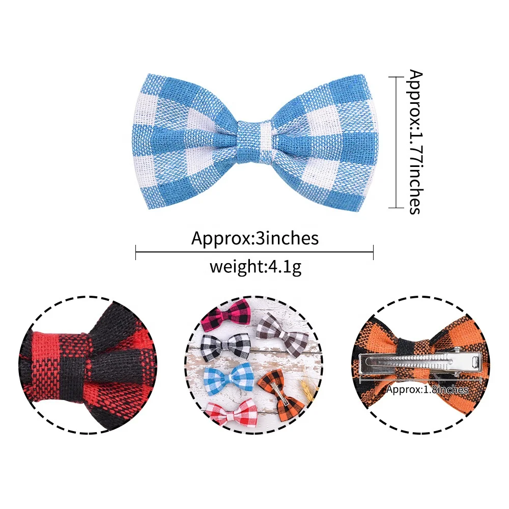E Magic High quality plaid ribbon bow 8 stock color hair bow with snap clip hair accessory for Girls Kids Teens