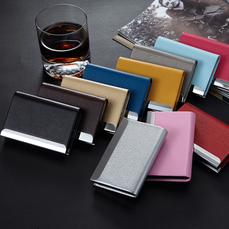 USENGKA Customized Gifts Wholesale Stainless steel Card Box PU Leather Business Card Holder Name Card Case