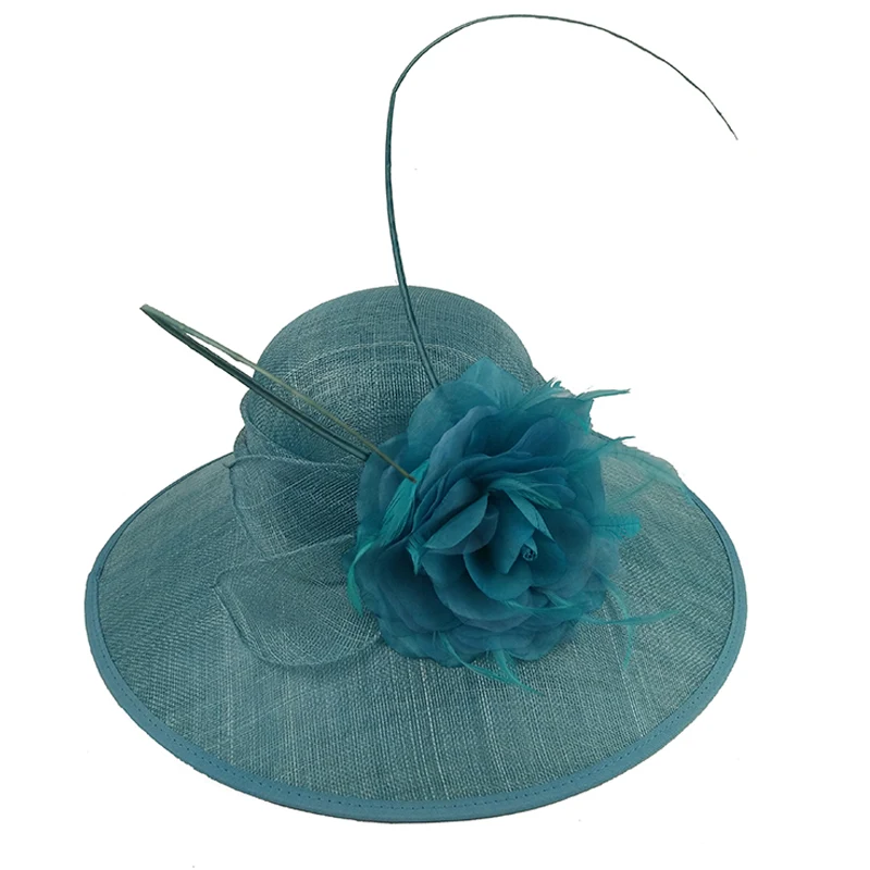 Женская летняя шляпа для церкви с цветами и перьями