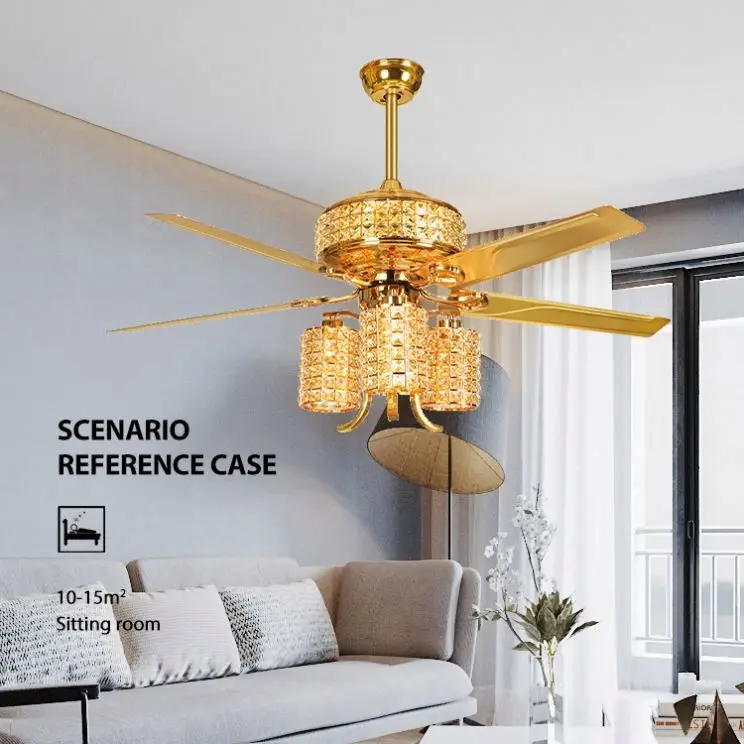 Gold Fans Capacitor Ceiling Light Kit 52 Inch Ceiling Fan With Crystal Lamp