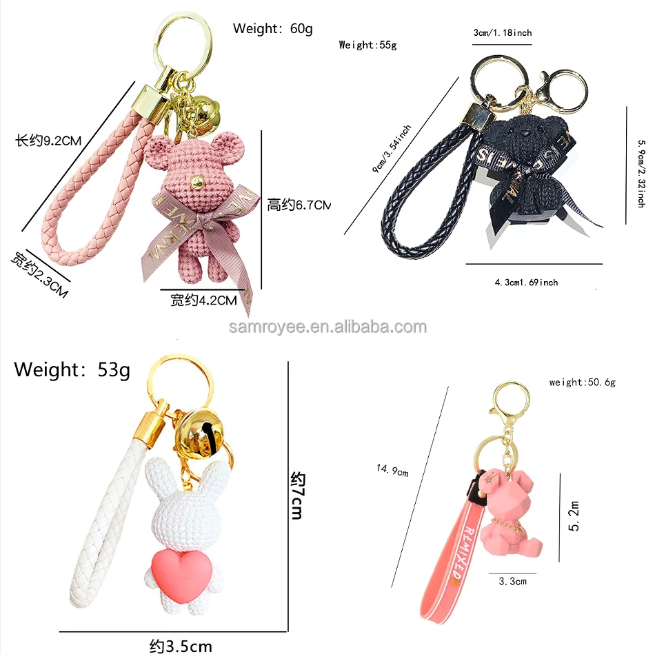 Love Heart Rabbit Keychain 3d Cartoon Resin Bunny Key chains Schoolbag Charm pendant Bulldog Animal Teddy Bear Keychain