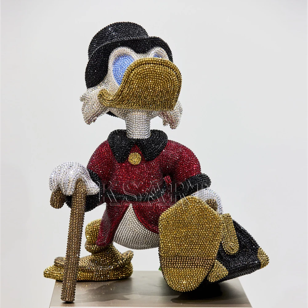 Luxury art deco money bag Donald Duck paste crystal diamond statue resin handicraft sculpture decorative collection