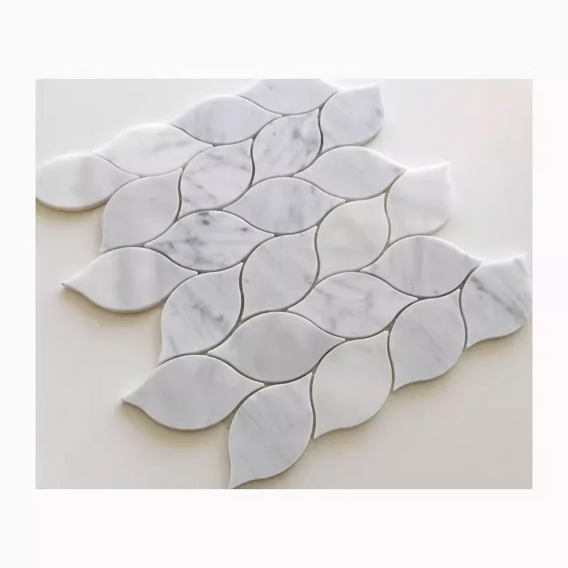 White marble mosaic tile waterjet marble willow leaf stone mosaic bianco carrarra with grey dots inlay bath tiles wall