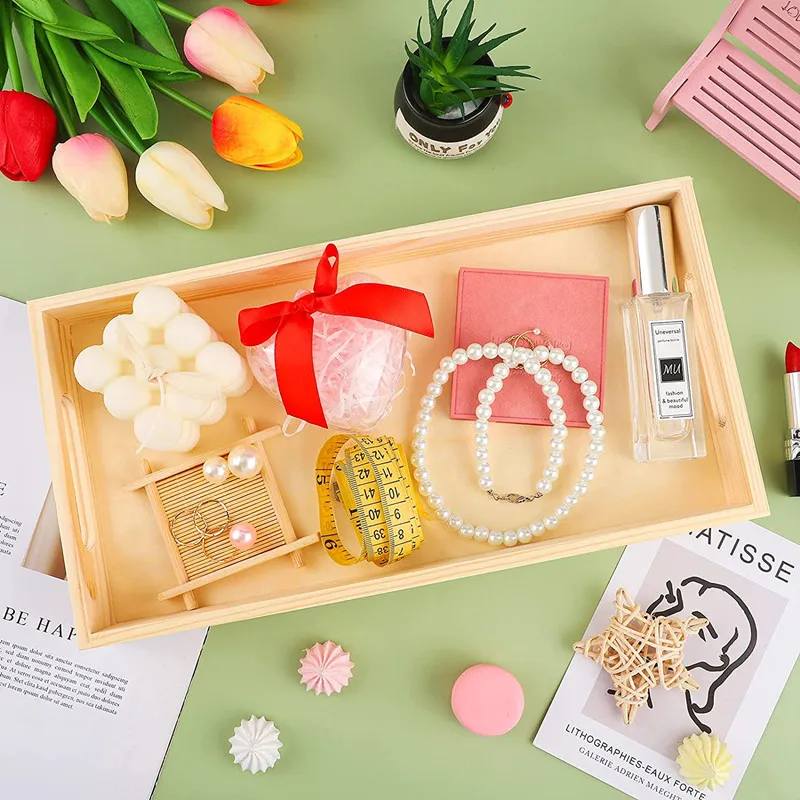 
Rectangle sofa arm bed tray table wood food tray with handle 