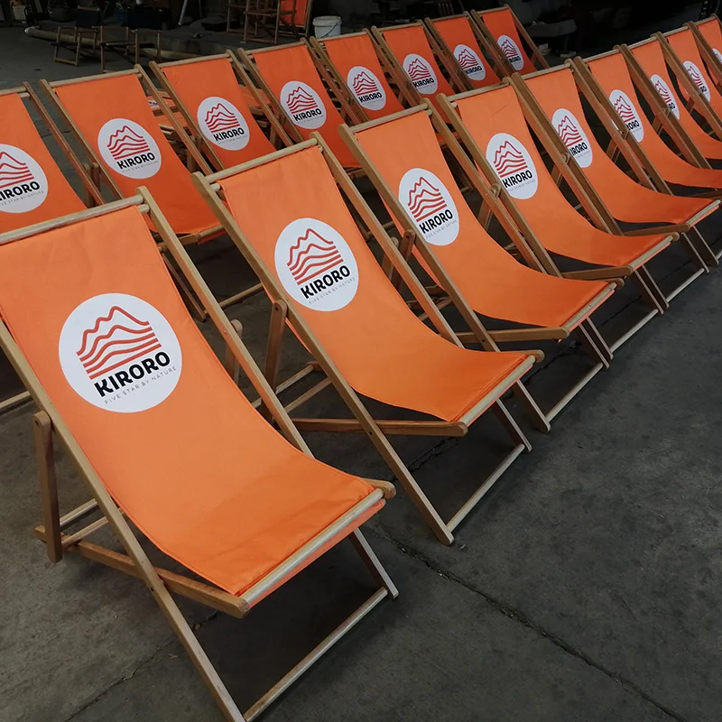 Adjustable foldable beach chair solid wood camping chair canvas folding recliner garden deck chairs