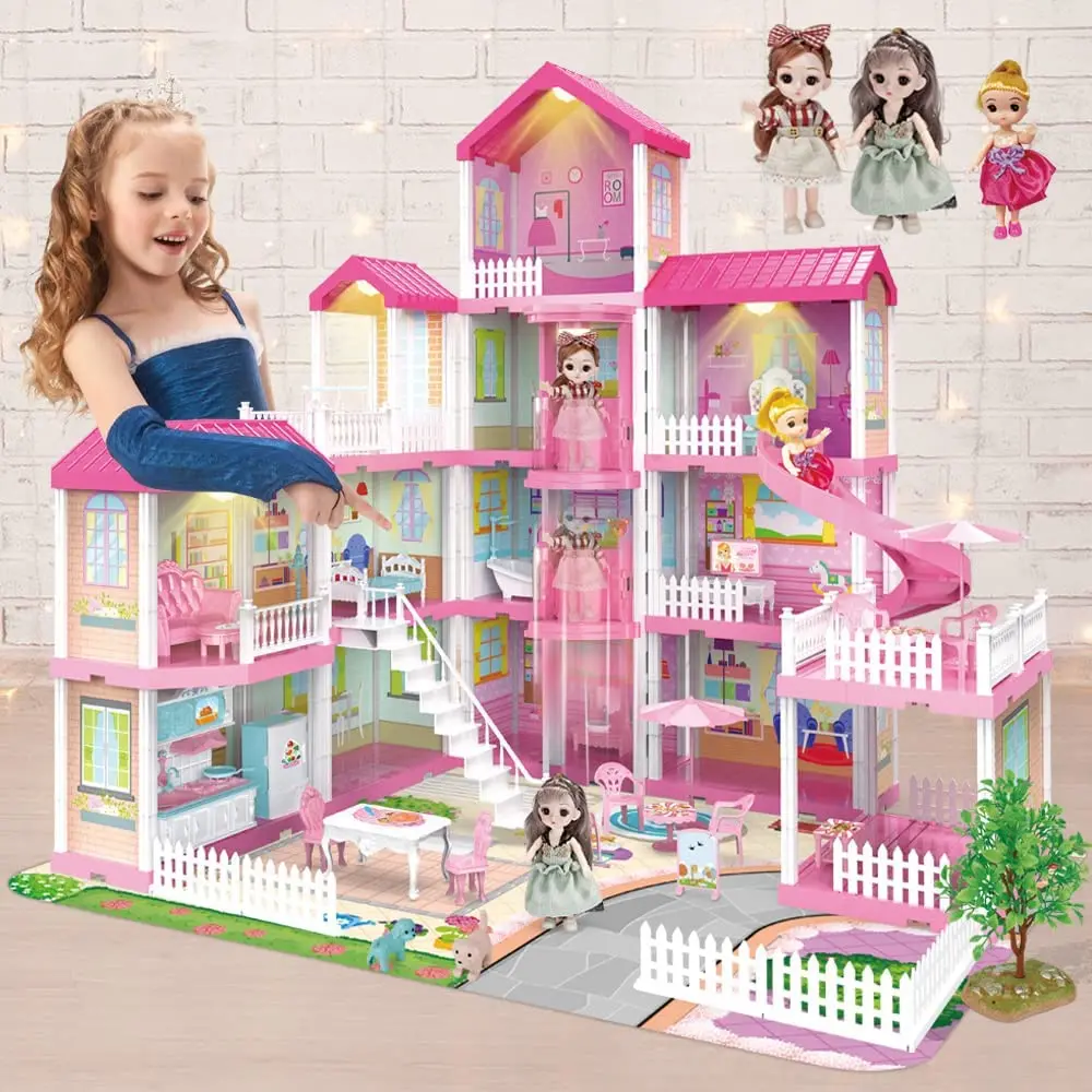 Dollhouse Furniture and Dolls Dream Doll House for Little Girls Kids Pretend Play Play Set Perfect Toddler Toys with Accessories
