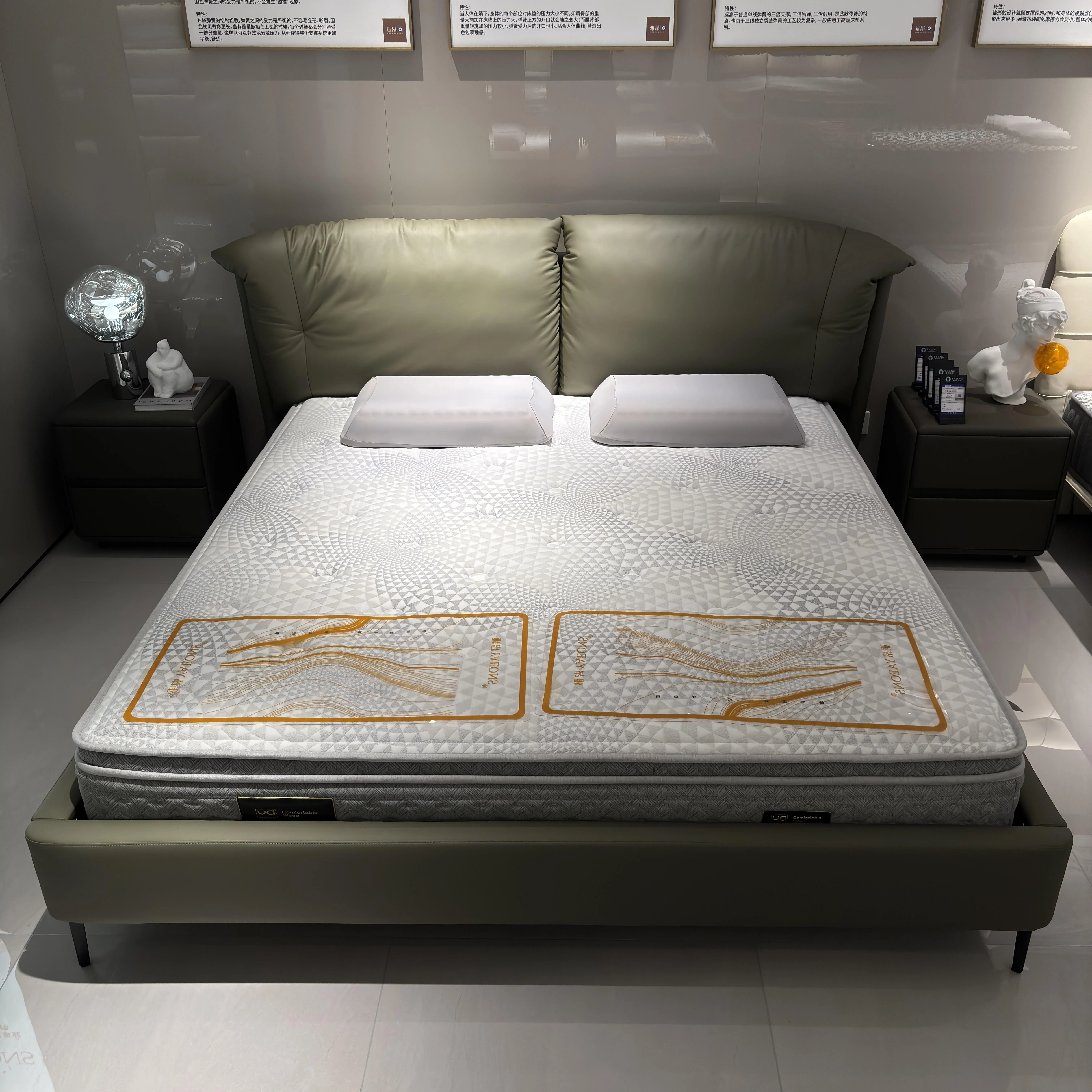 Modern Nordic Luxury King-Size Bed Frame Solid Wood Bedroom Furniture with Up-Holstered Leather Soft Bed Style Cama