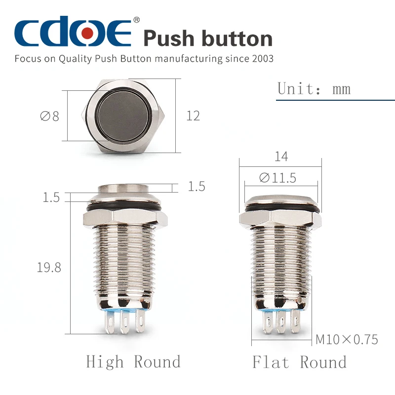 cdoe metal waterproof lock momentary 1no1nc 3 pin push button 10mm spst mini on off switch
