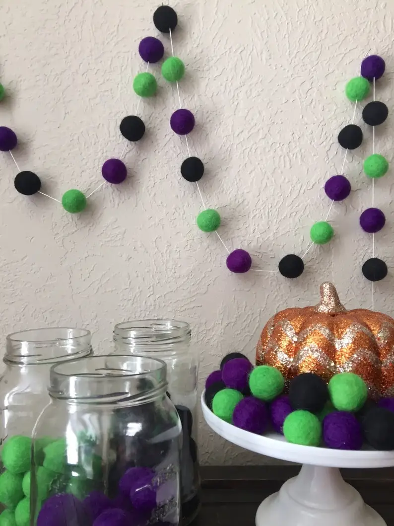 Felt Ball Garland Pom Pom Garland Halloween Party Classroom Party Orange Yellow Felt Balls