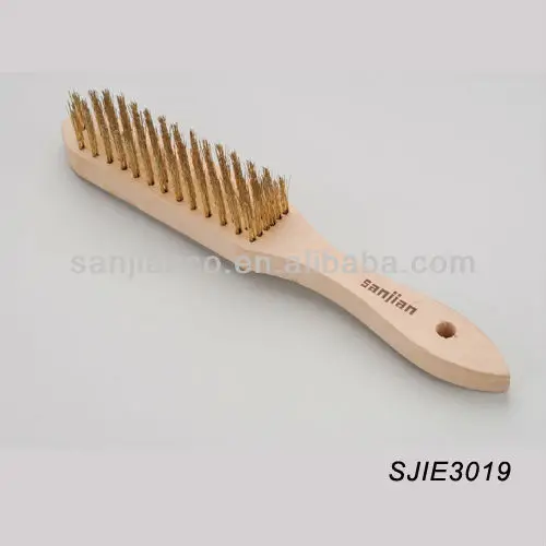 SJIE3019-1 wooden handle brass coated wire industry brush tools