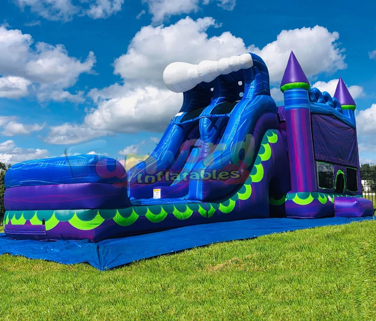 
Commercial kids dual lane tropical jump combo waterslide pool obstacle bouncy castle bouncer inflatable water slide bounce house 