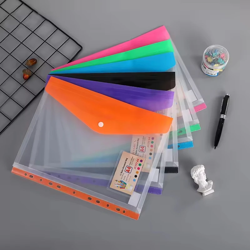11 Punched Hole Binder Envelope Pp Envelope Folder With Disk Hole Clear File Bag Snap Closure File Folder Organizer Pocket