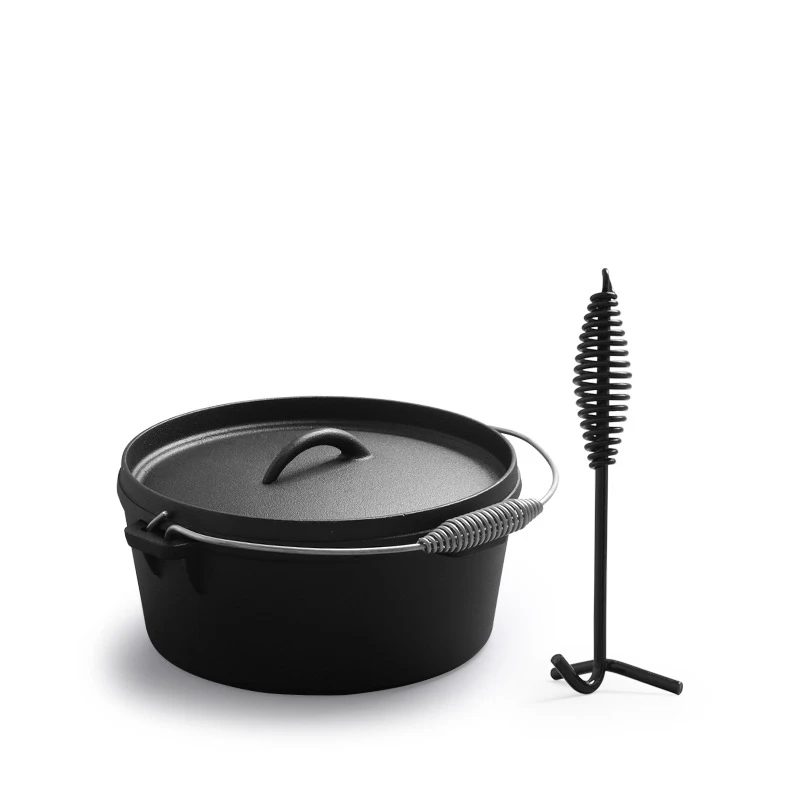 Cookware Set 7-piece Outdoor Picnic Camping Dutch Pot Uncoated Frying Pan 203 Baking Pan Cast Iron Cookware Set With Wooden Box