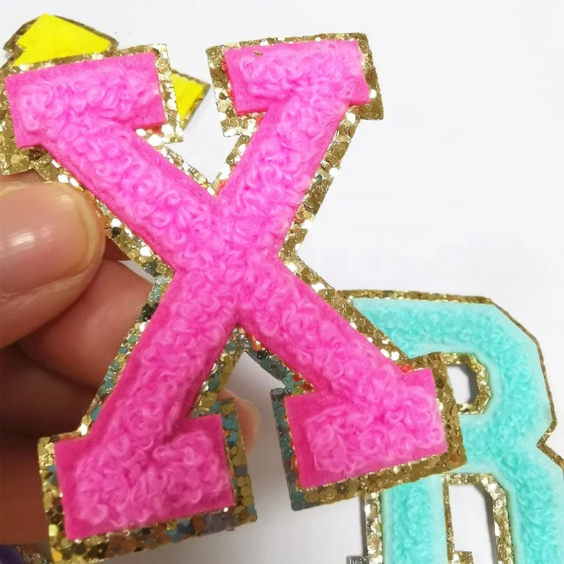 Custom Bling 0~9 Glitter Number and lightning bolts Chenille Heat Press Patches