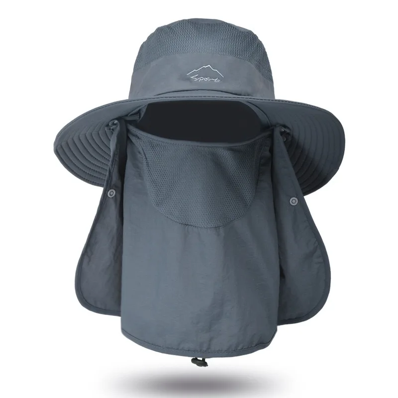 Custom Sun Protection Bucket Hat Man Quick Dry Mesh Wide Brim Fishing Fisherman Bucket Hats Cap with Face Cover Neck Flap