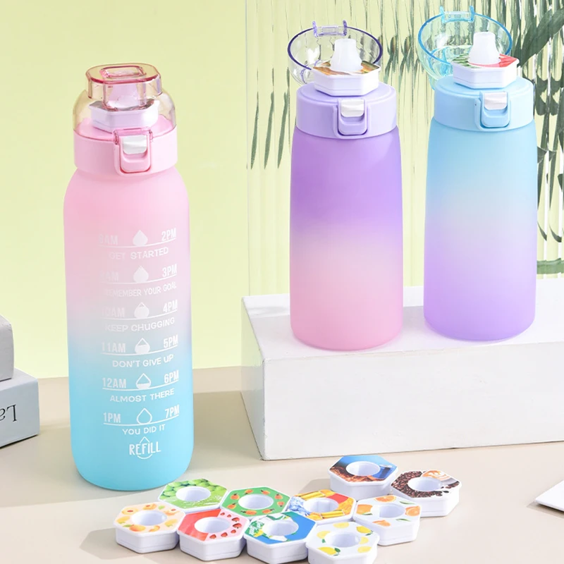 Новые бутылки для воды с индивидуальным логотипом Bpa Бесплатная градиентная цветная бутылка фитнеса спорта пластиковая Мотивационная маркером времени